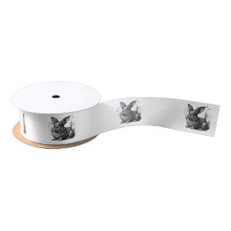 Cute Gray Rabbit Among the Grass Satin Ribbon