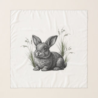 Cute Gray Rabbit Among the Grass Scarf