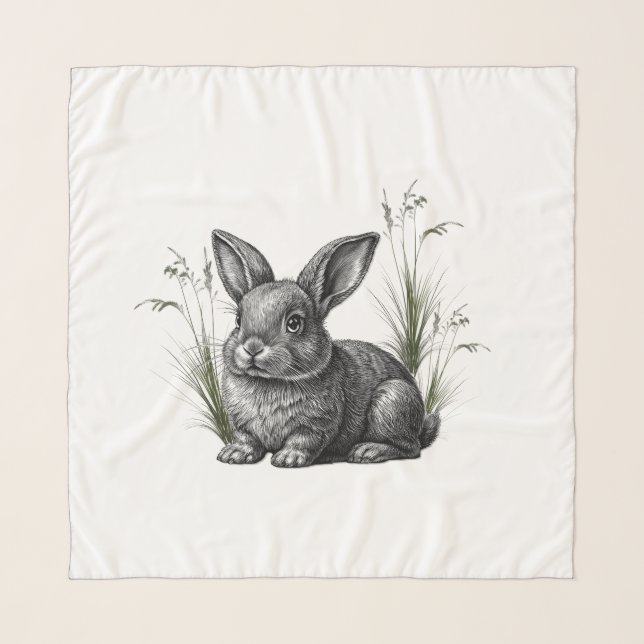 Cute Gray Rabbit Among the Grass Scarf (Front)