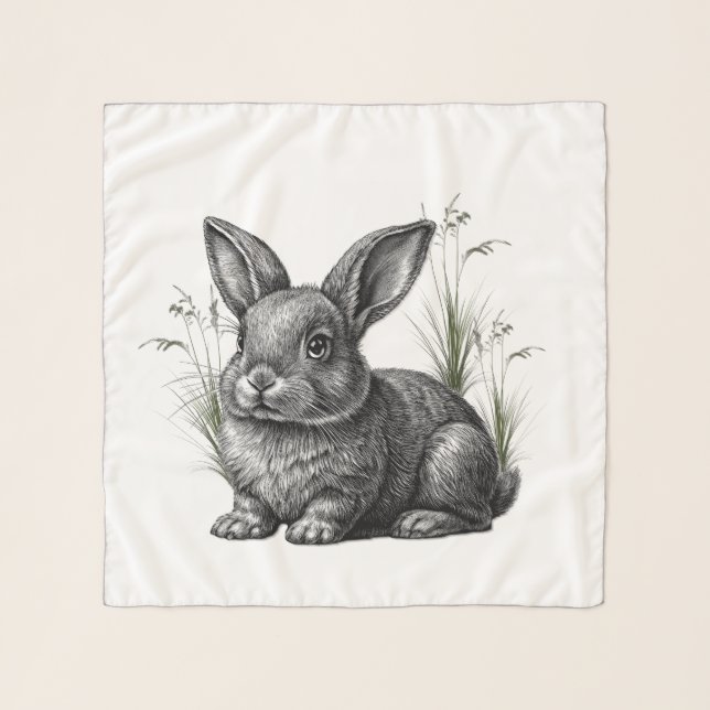 Cute Gray Rabbit Among the Grass Scarf (Front)