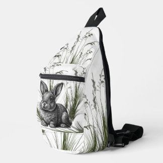 Cute Gray Rabbit Among the Grass Sling Bag