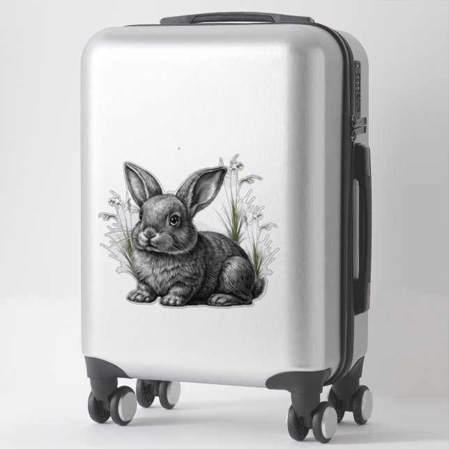 Cute Gray Rabbit Among the Grass Sticker (Suitcase)