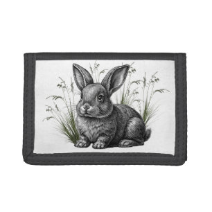 Cute Gray Rabbit Among the Grass Trifold Wallet