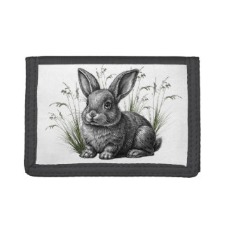 Cute Gray Rabbit Among the Grass Trifold Wallet