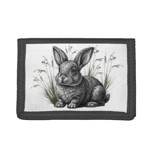 Cute Gray Rabbit Among the Grass Trifold Wallet (Front)