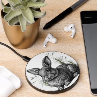 Cute Gray Rabbit Among the Grass Wireless Charger