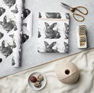 Cute Gray Rabbit Among the Grass Wrapping Paper