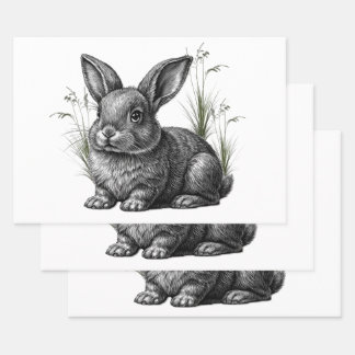Cute Gray Rabbit Among the Grass Wrapping Paper Sheets