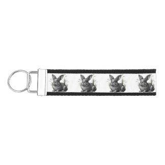 Cute Gray Rabbit Among the Grass Wrist Keychain