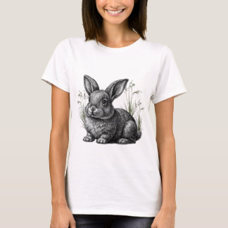 Cute Gray Rabbit in Grass T-Shirt