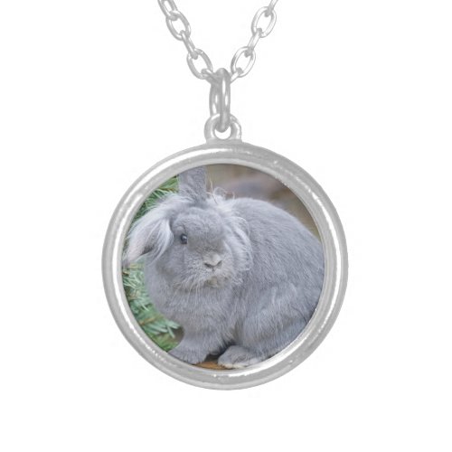 Cute gray rabbit    silver plated necklace