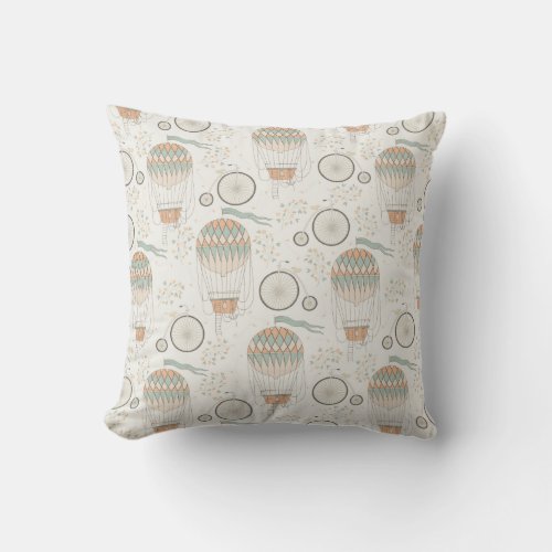 Cute Gray Rabbits and Antique Keys on White Throw Pillow