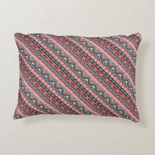 Cute gray red aztec pattern design accent pillow (Back)