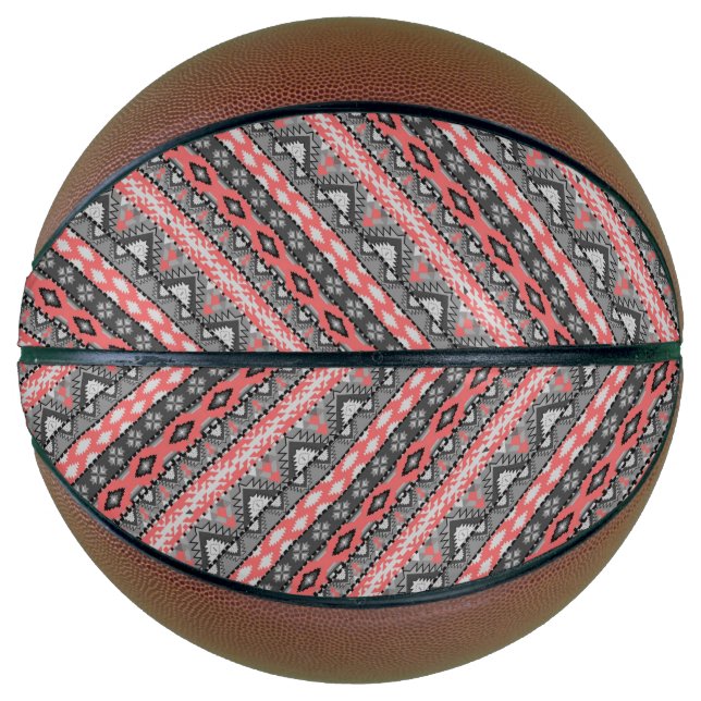 Cute gray red aztec pattern design basketball (Front)