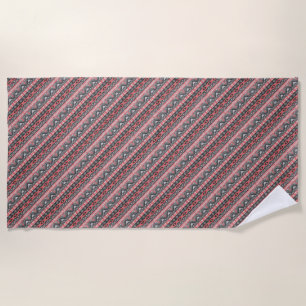 Cute gray red aztec pattern design beach towel