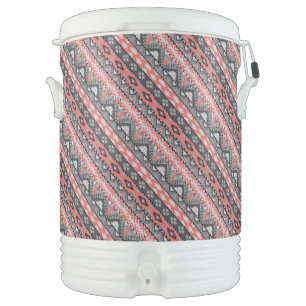 Cute gray red aztec pattern design beverage cooler