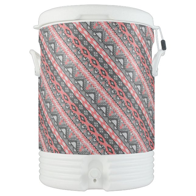 Cute gray red aztec pattern design beverage cooler (Front)