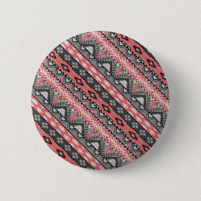 Cute gray red aztec pattern design button (Front)