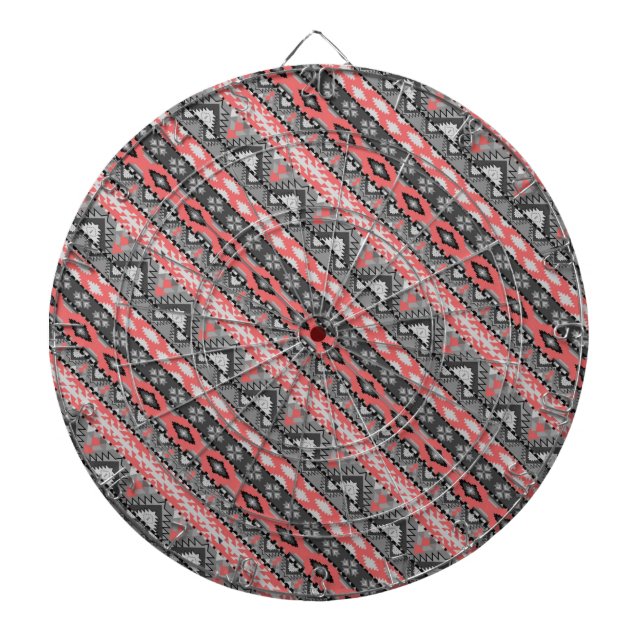 Cute gray red aztec pattern design dart board (Front)