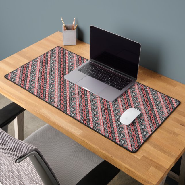 Cute gray red aztec pattern design desk mat (Office 2)
