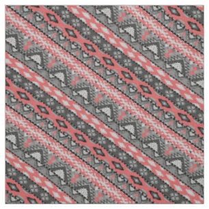 Cute gray red aztec pattern design fabric