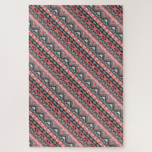Cute gray red aztec pattern design jigsaw puzzle (Vertical)