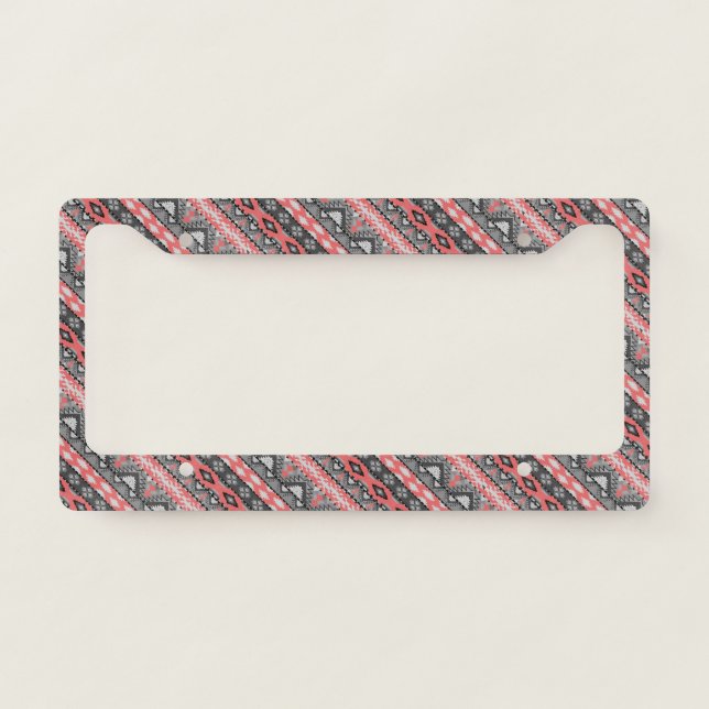 Cute gray red aztec pattern design license plate frame (Front)