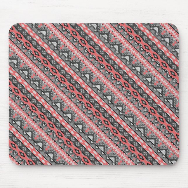 Cute gray red aztec pattern design mouse pad (Front)
