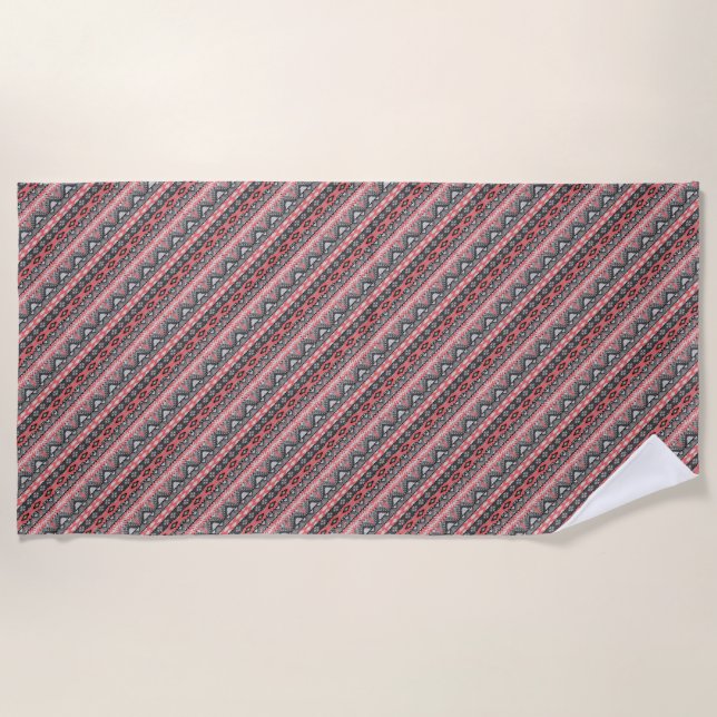 Cute gray red aztec pattern design neck tie beach towel (Front)