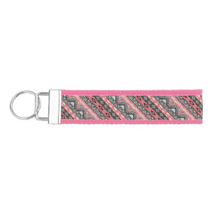 Cute gray red aztec pattern design neck tie wrist keychain
