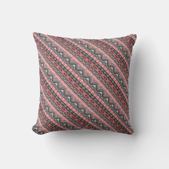 Cute gray red aztec pattern design throw pillow (Front)