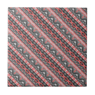 Cute gray red aztec pattern design tile
