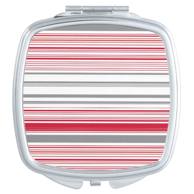 Cute gray red stripes compact mirror (Front)