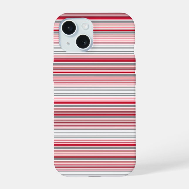 Cute gray red stripes iPhone 15 case (Back)