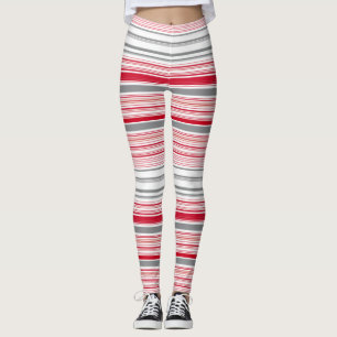 Cute gray red stripes leggings