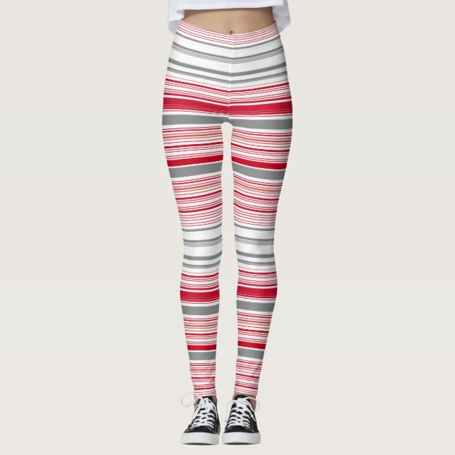 Cute gray red stripes leggings (Front)