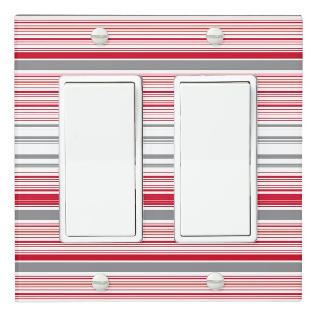 Cute gray red stripes light switch cover (In Situ)