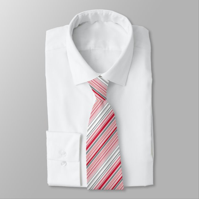 Cute gray red stripes neck tie (Tied)