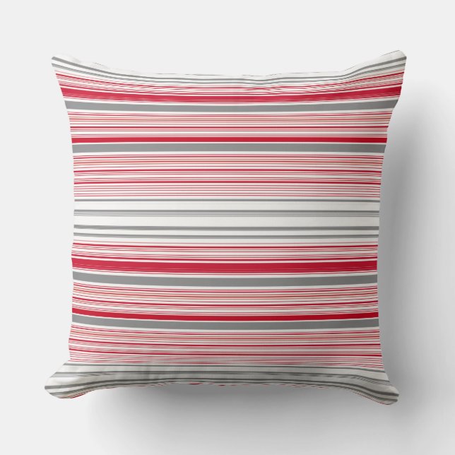 Cute gray red stripes throw pillow (Front)