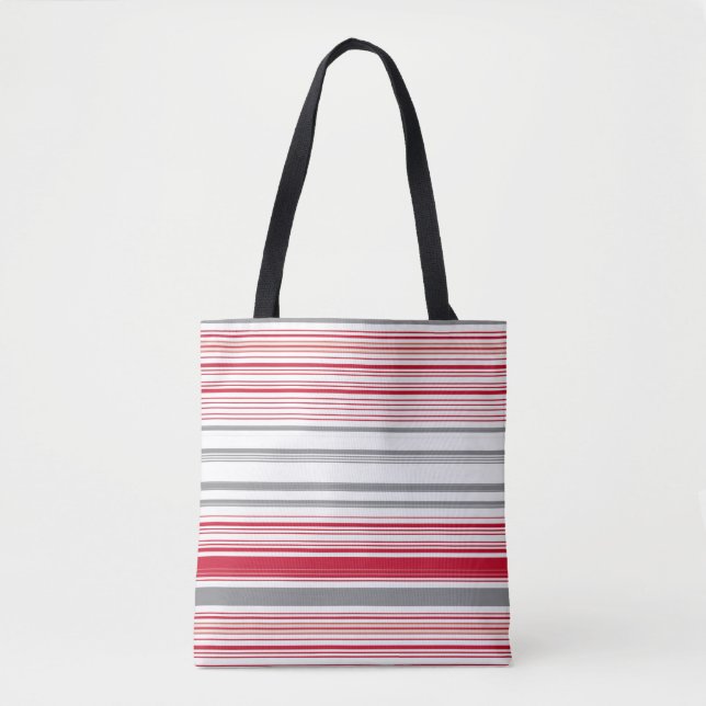 Cute gray red stripes tote bag (Front)