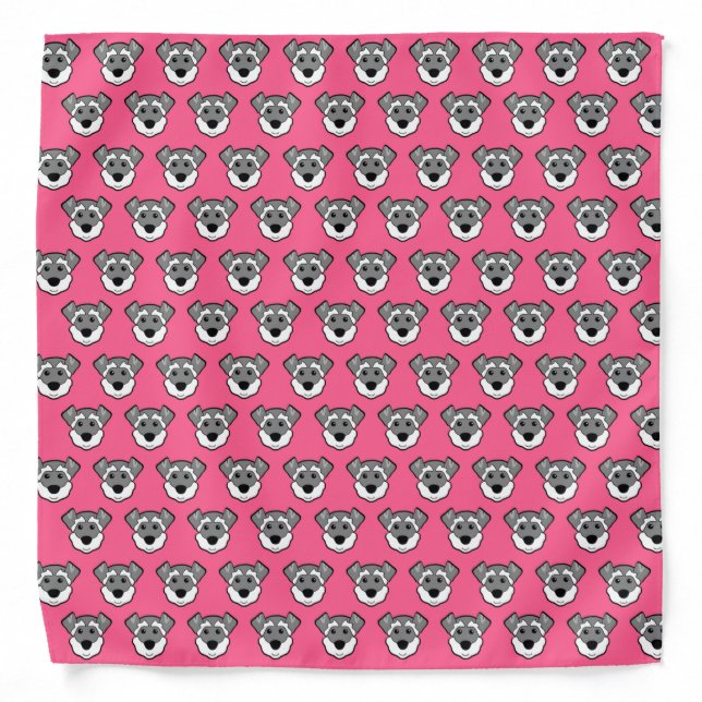 Cute Gray Schnauzer Dog Pink Pattern Bandana (Front)
