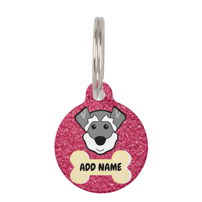 Cute Gray Schnauzer Pink Background Pet ID Tag (Front)