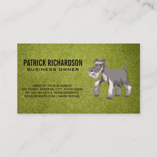 Cute Gray Shaggy Dog | Turf Business Card (Front)