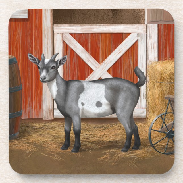 Cute Gray Spotted Goat Beverage Coaster (Front)