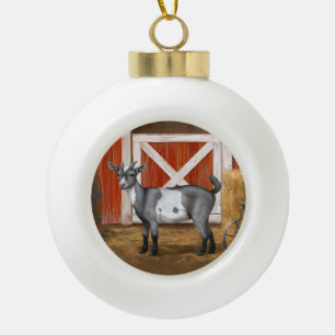 Cute Gray Spotted Goat Ceramic Ball Christmas Ornament