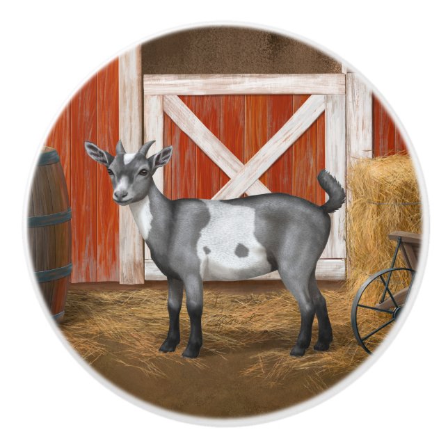 Cute Gray Spotted Goat Ceramic Knob (Front)