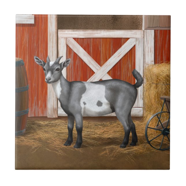 Cute Gray Spotted Goat Ceramic Tile (Front)