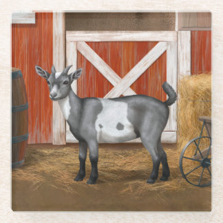 Cute Gray Spotted Goat Glass Coaster