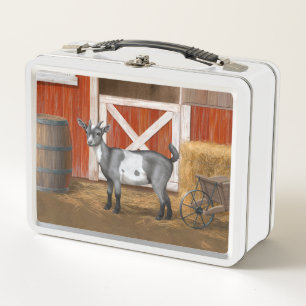 Cute Gray Spotted Goat Metal Lunch Box