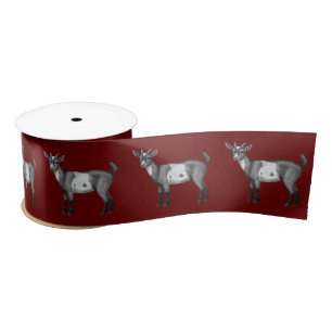 Cute Gray Spotted Goat Satin Ribbon
